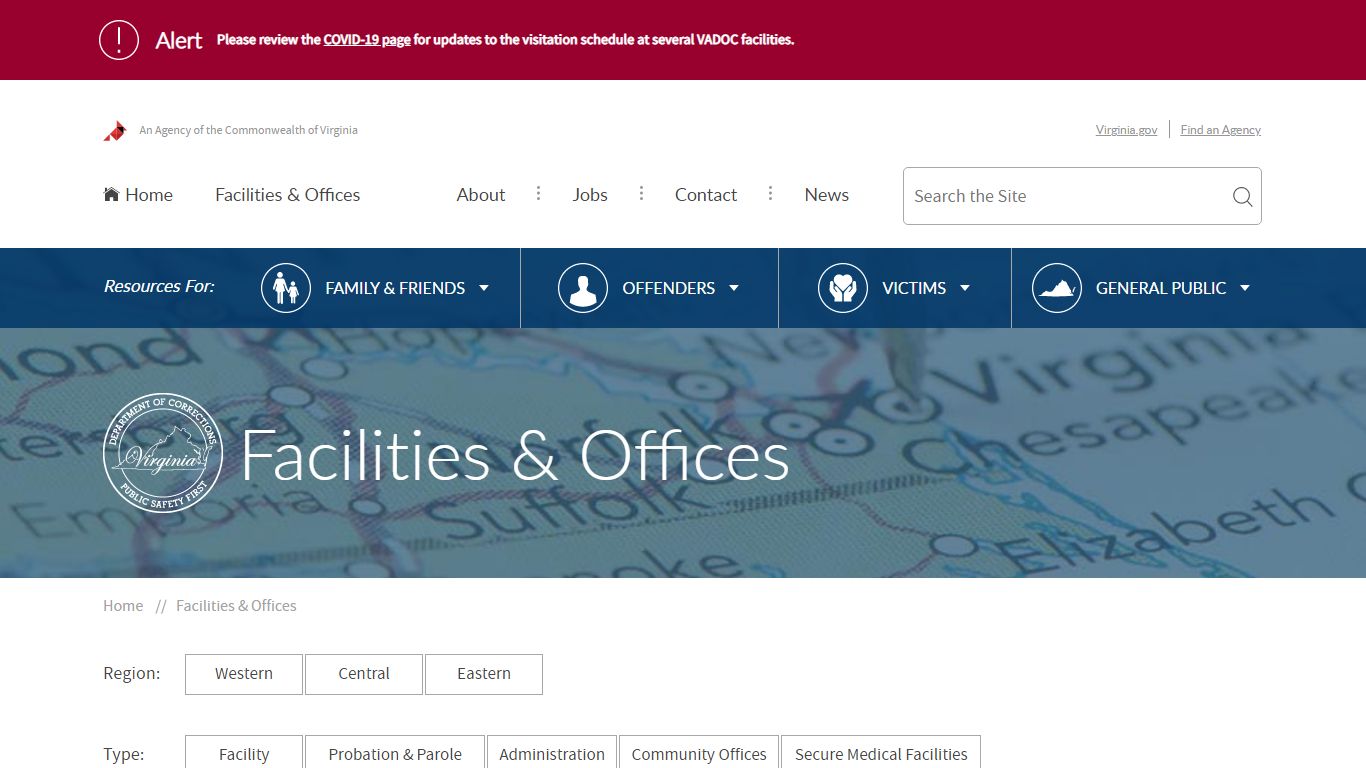 Facilities & Offices — Virginia Department of Corrections